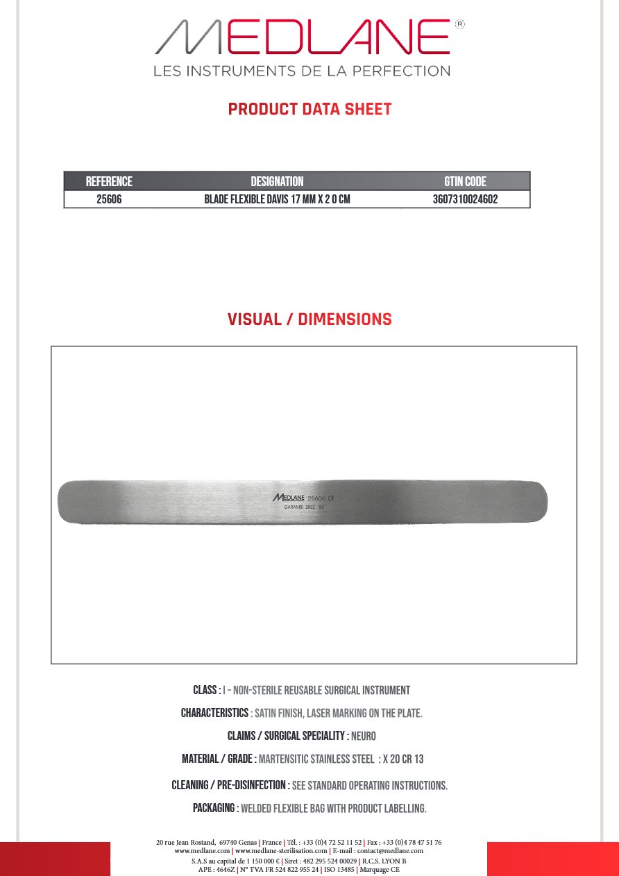 Lame Malleable Davis 17 mm X 200 mm — REF 25606