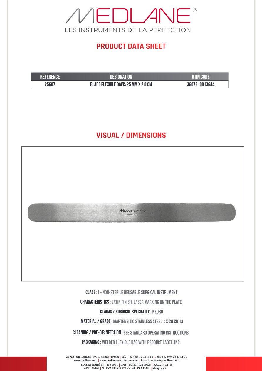 Lame Malleable Davis 25 mm X 200 mm — REF 25607P