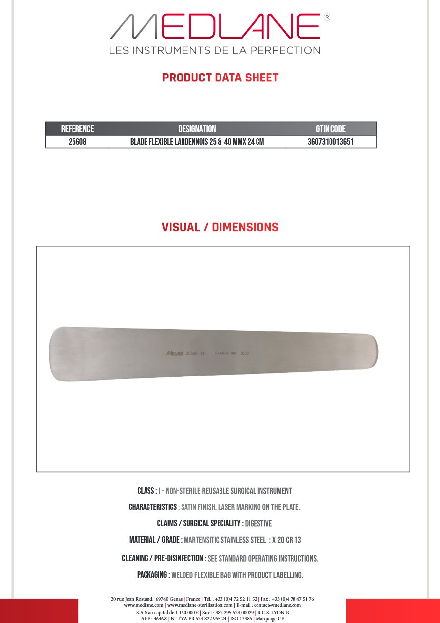 Lame Malleable Lardennois 25 X 40 X 240 mm — REF 25608P