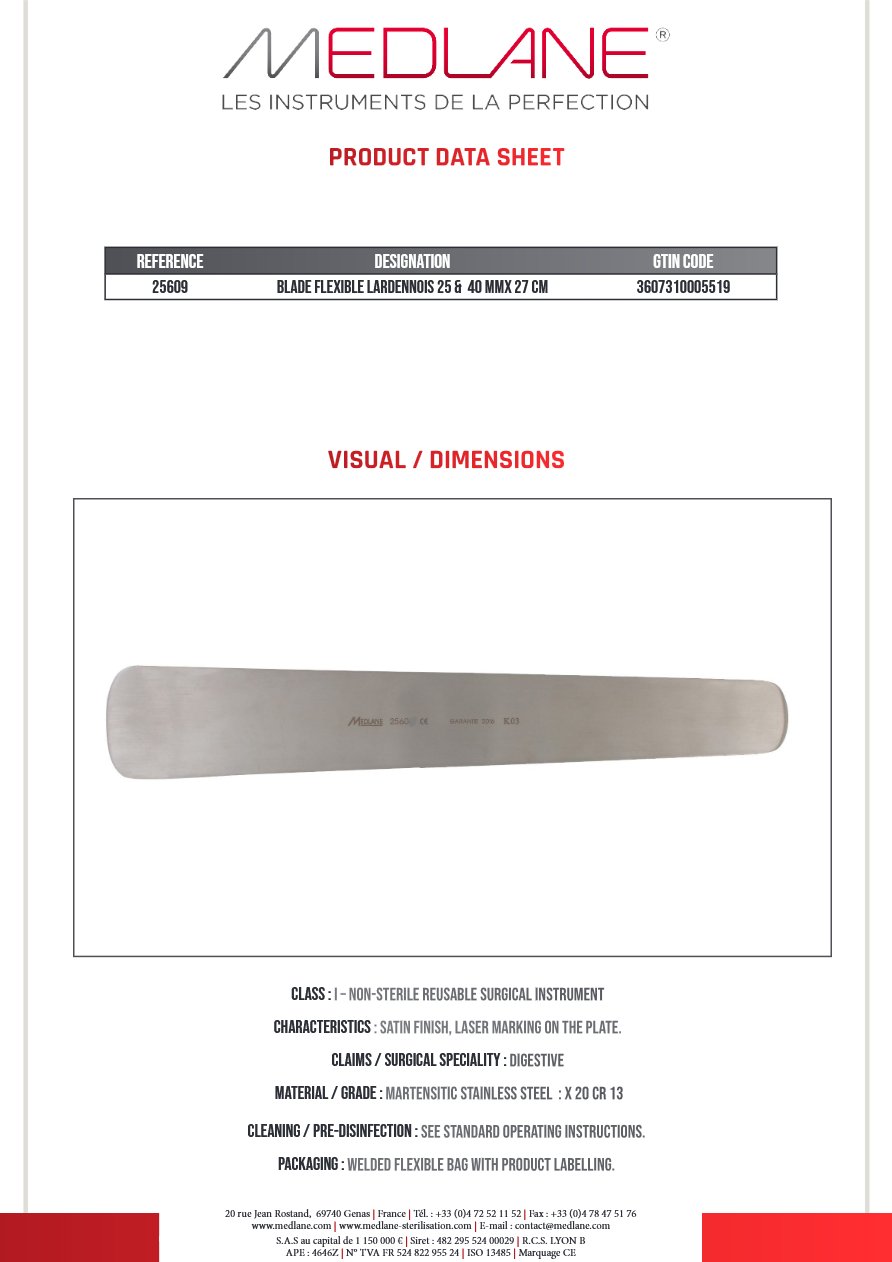 Lame Malleable Lardennois 25 X 40 X 270 mm — REF 25609P