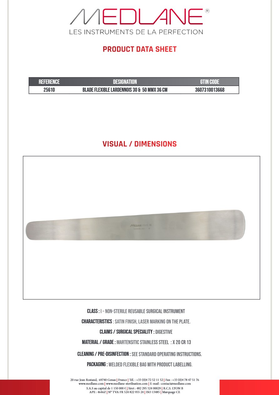 Lame Malleable Lardennois 30 X 50 X 360 mm — REF 25610P