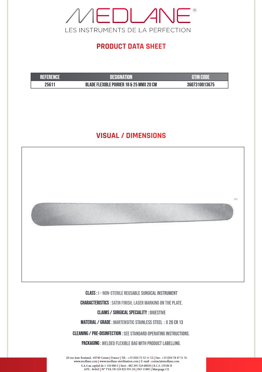Lame Malleable Poirier 18 X 25 X 200 mm — REF 25611P