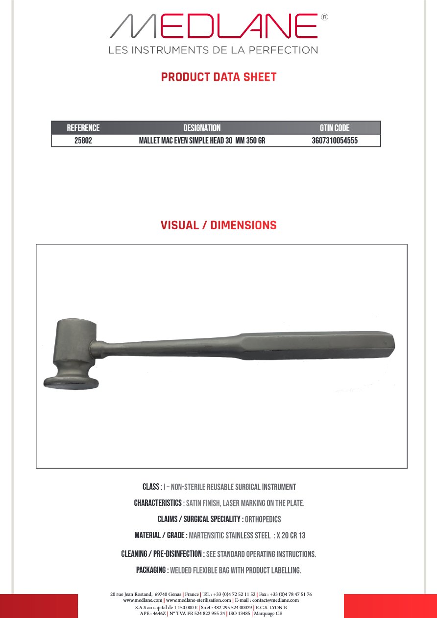 Maillet Mac Even T. simple 230 Mm-d 30 mm 350 Griffes — REF 25802P