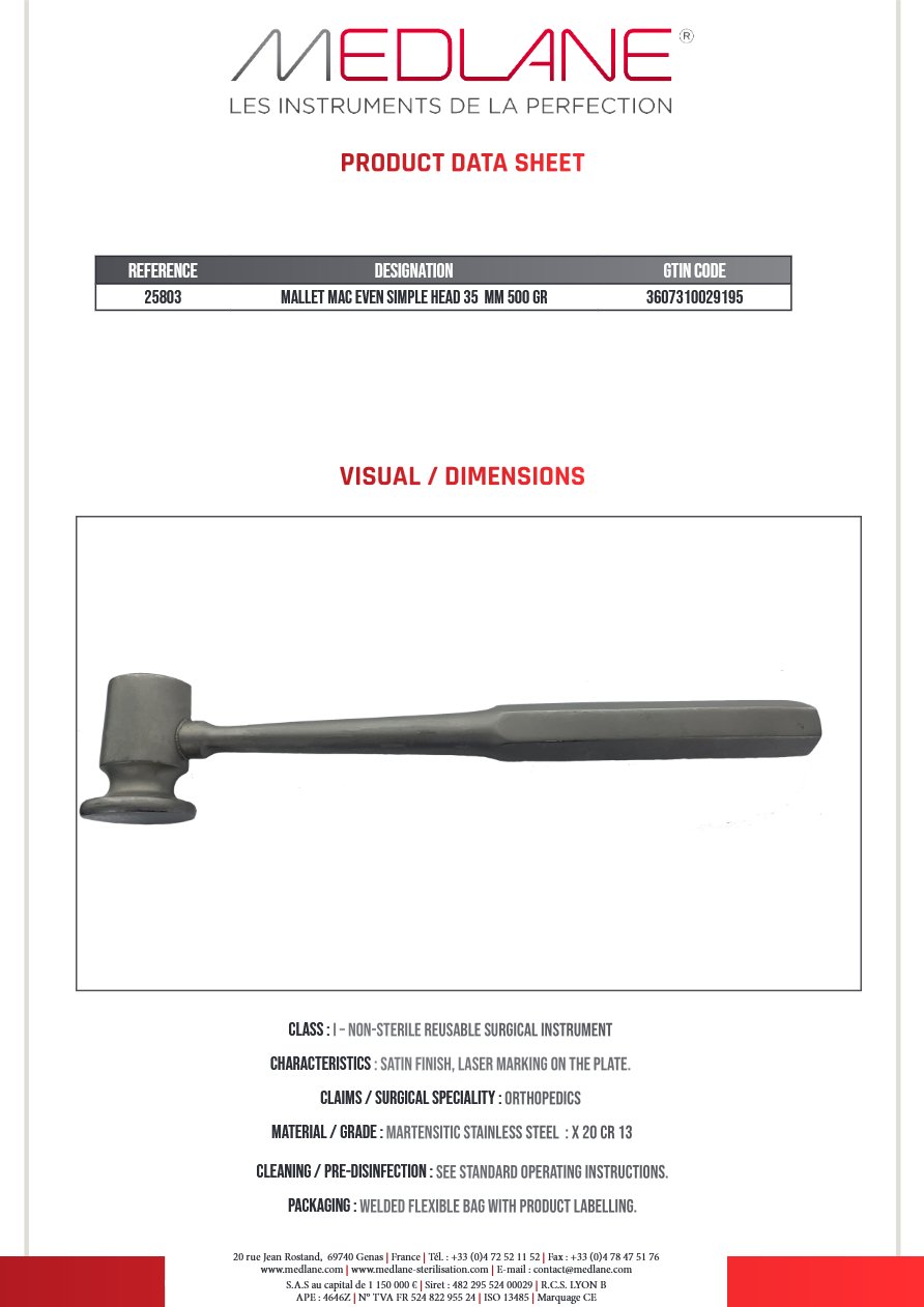 Maillet Mac Even T. simple 230 Mm-d 35 mm 500 Griffes — REF 25803P