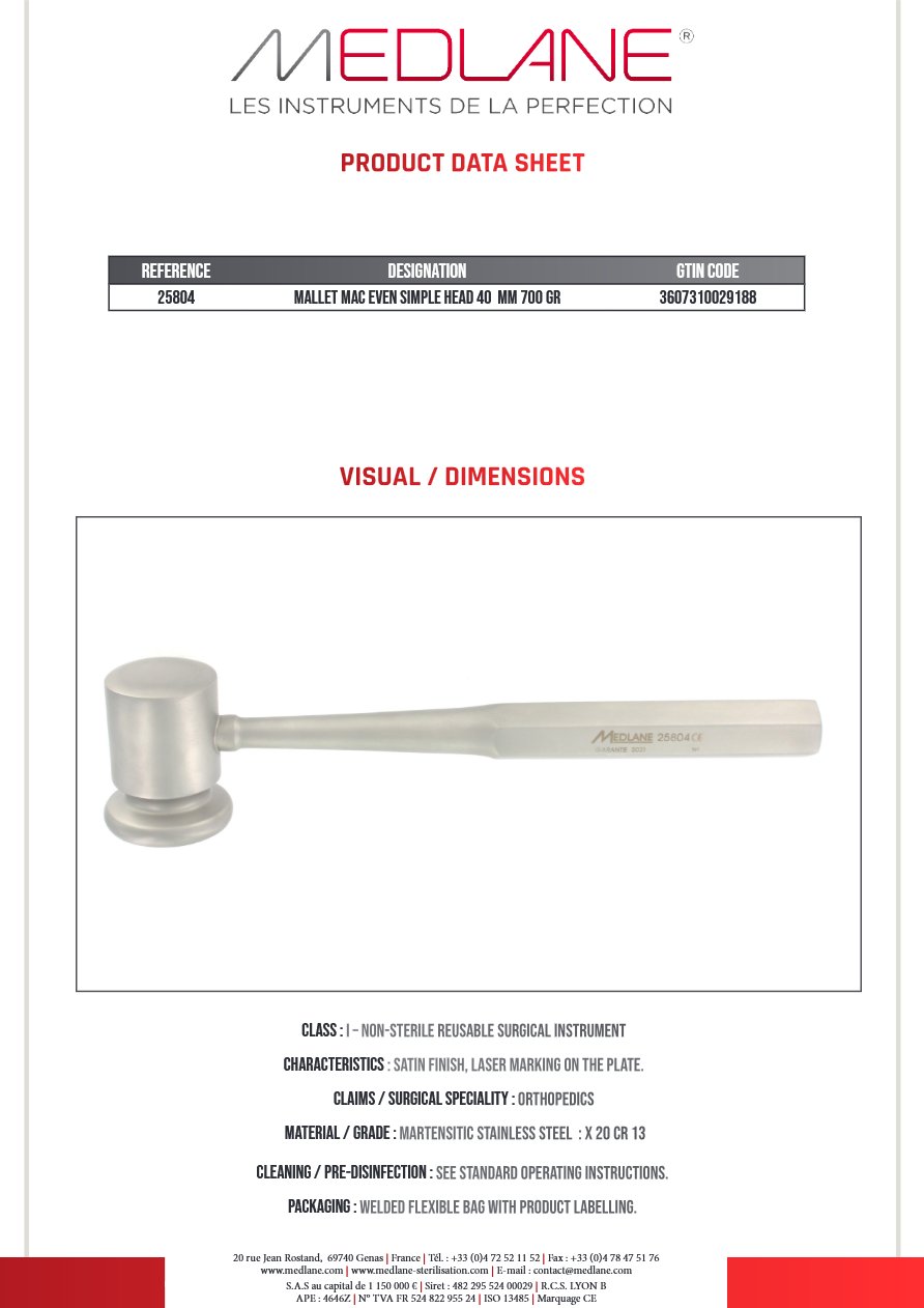 Maillet Mac Even T. simple 230 Mm-d 40 mm 700 Griffes — REF 25804P