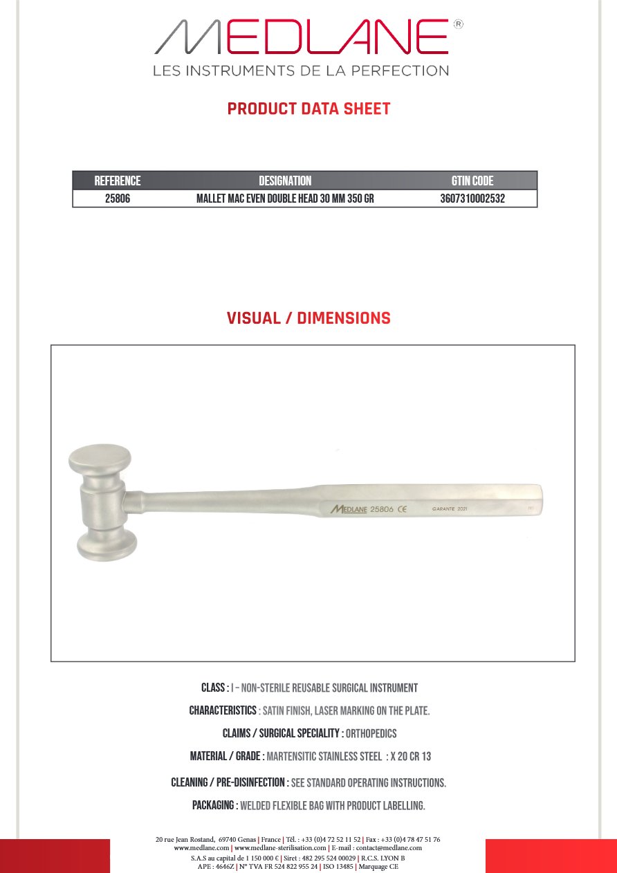 Maillet Mac Even T. double 230 Mm-d 30 mm 350 Griffes — REF 25806P