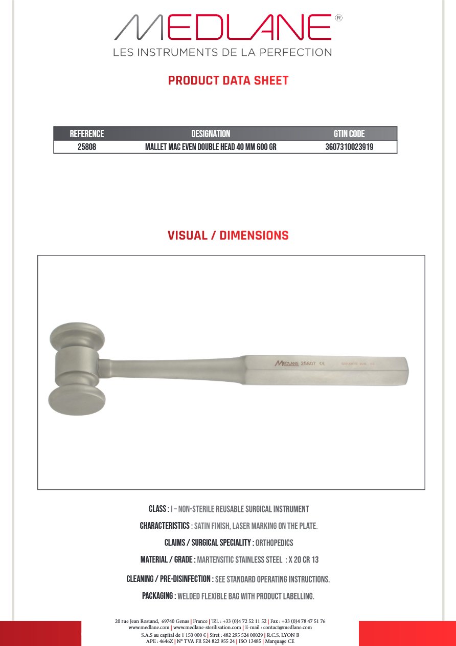 Maillet Mac Even T. double 230 Mm-d 40 mm 600 Griffes — REF 25808P
