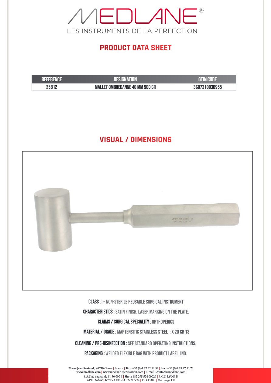 Masse Ombredanne 230MM Diamètre 40 mm 900 Griffes — REF 25812P