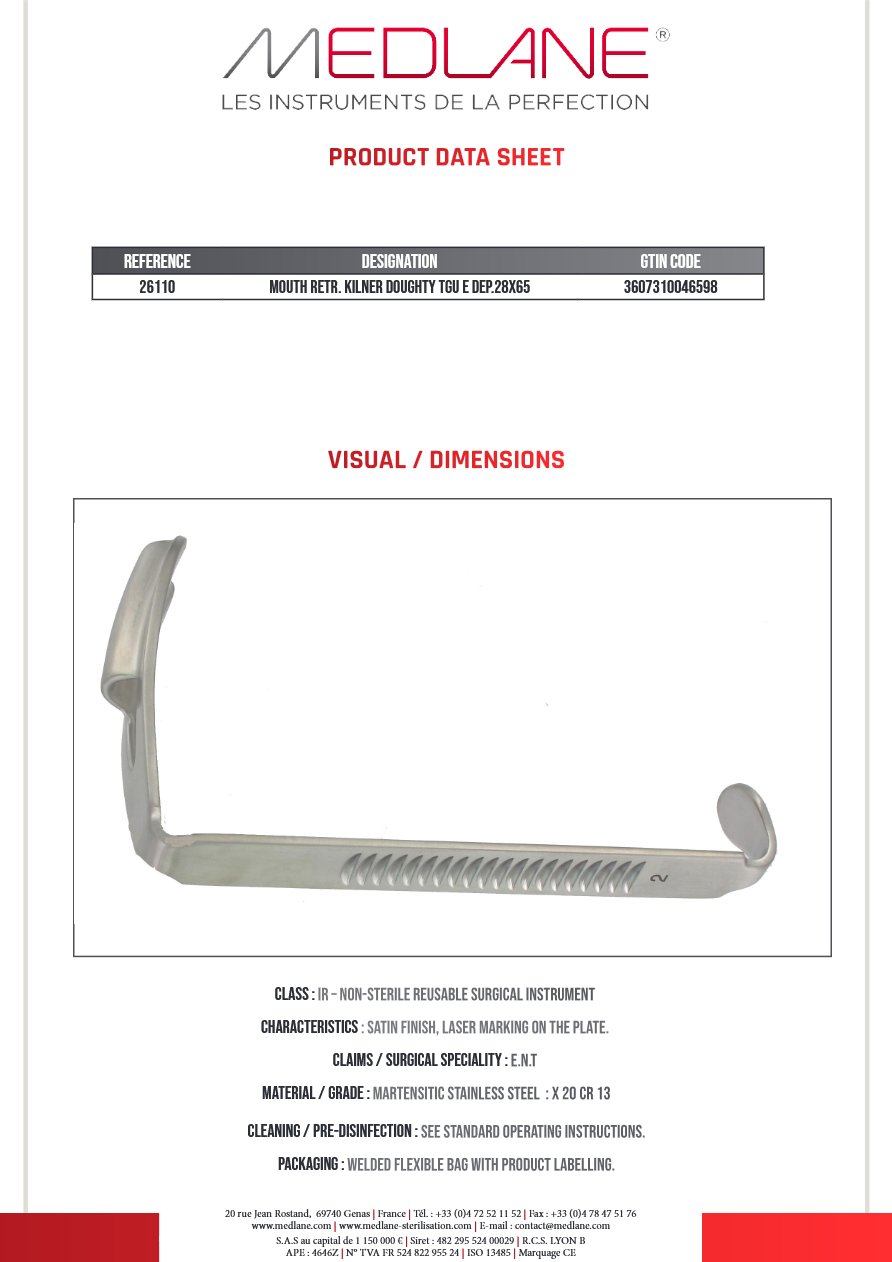 Mouth retractor Kilner Doughty Tgu E Dep.28x65 — REF 26110