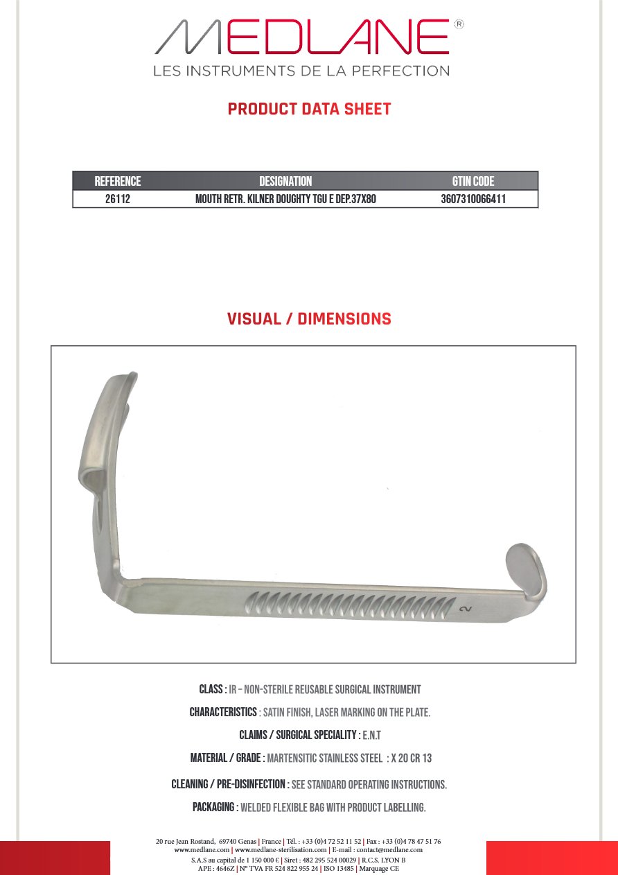 Mouth retractor Kilner Doughty Tgu E Dep.37x80 — REF 26112