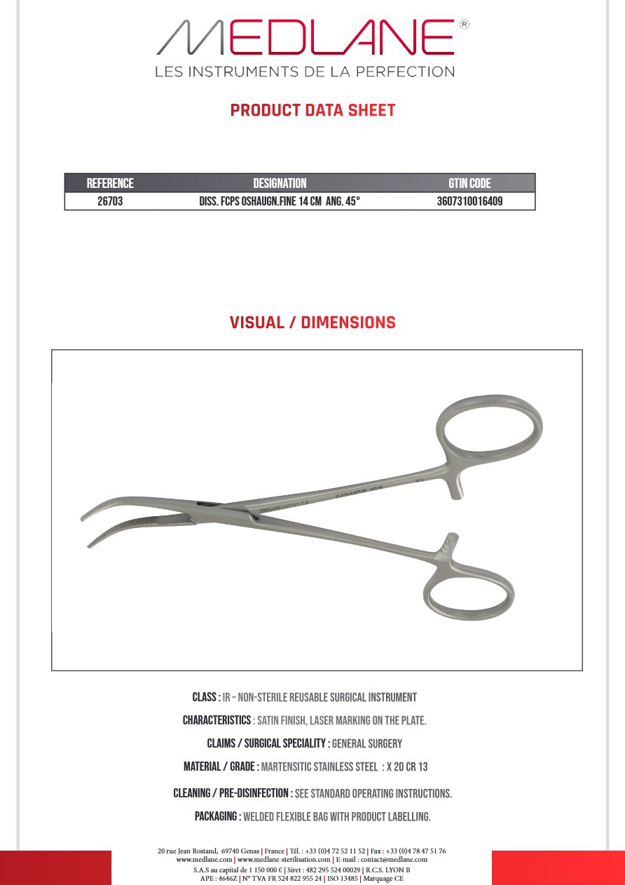 Photo produit MEDLANE : Passe Fils O'Shaugnessy fin 140 mm Coudé 45°, référence 26703P