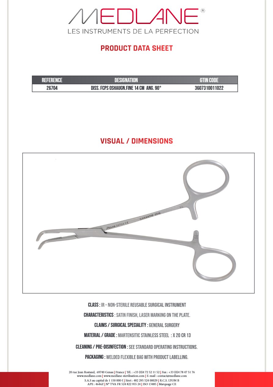 Photo produit MEDLANE : Passe Fils O'Shaugnessy fin 140 mm Coudé 90°, référence 26704P