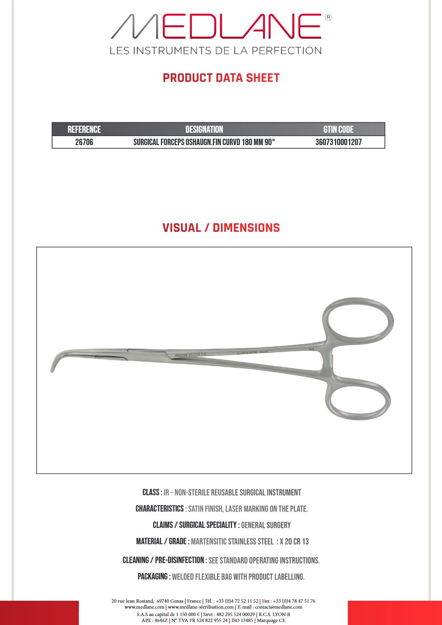 Photo produit MEDLANE : Passe Fils O'Shaugnessy fin 180 mm Coudé 90°, référence 26706P