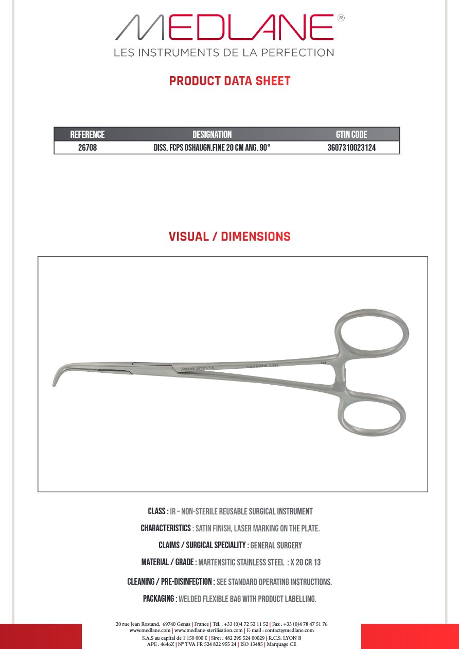 Photo produit MEDLANE : Passe Fils O'Shaugnessy fin 200 mm Coudé 90°, référence 26708P