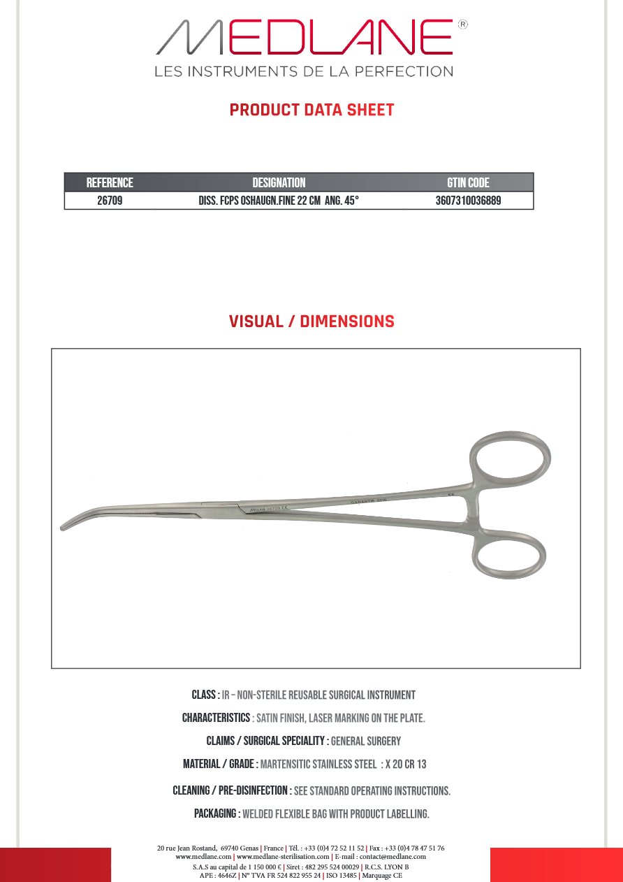 Passe Fils O'Shaugnessy fin 220 mm Coudé 45° — REF 26709P