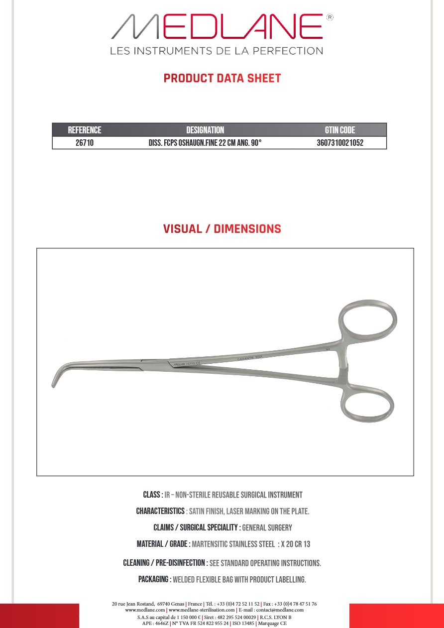 Photo produit MEDLANE : Passe Fils O'Shaugnessy fin 220 mm Coudé 90°, référence 26710P