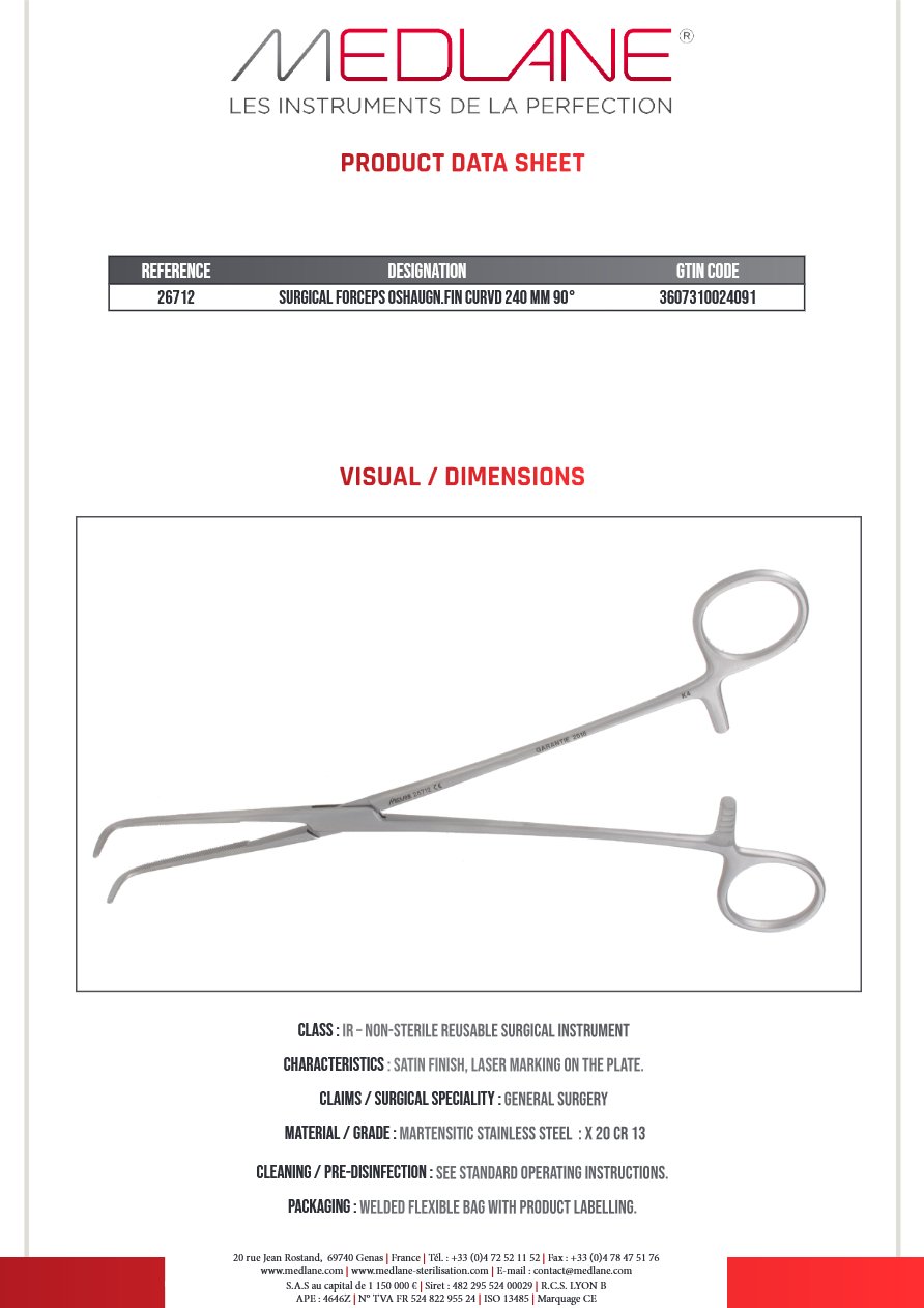 Photo produit MEDLANE : Passe Fils O'Shaugnessy fin 240 mm Coudé 90°, référence 26712P