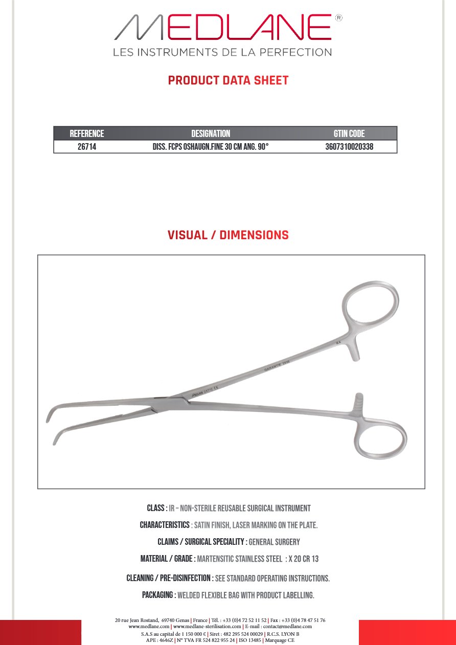Photo produit MEDLANE : Passe Fils O'Shaugnessy fin 300 mm Coudé 90°, référence 26714P