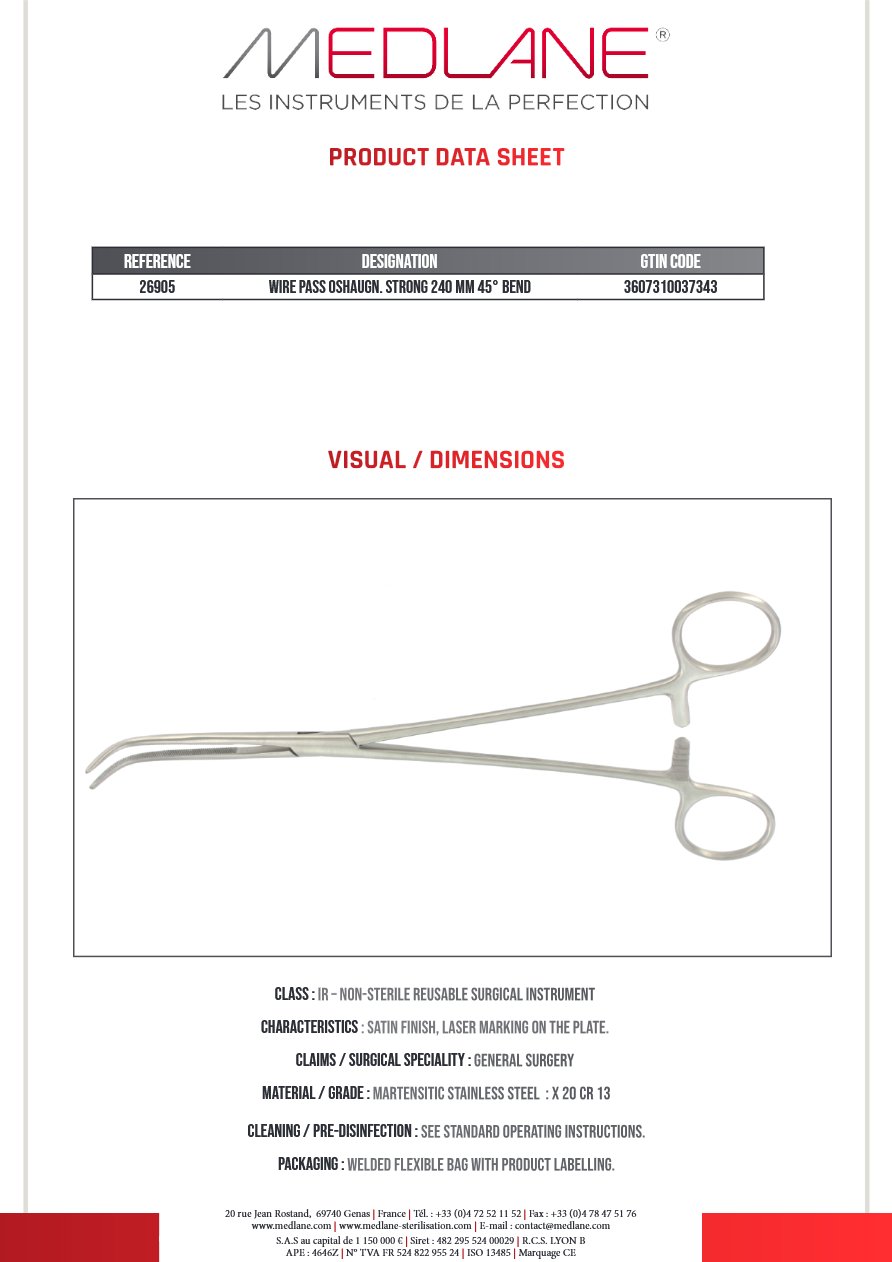 Wire Pass Oshaugn. Strong 240 Mm 45° Bend — REF 26905P