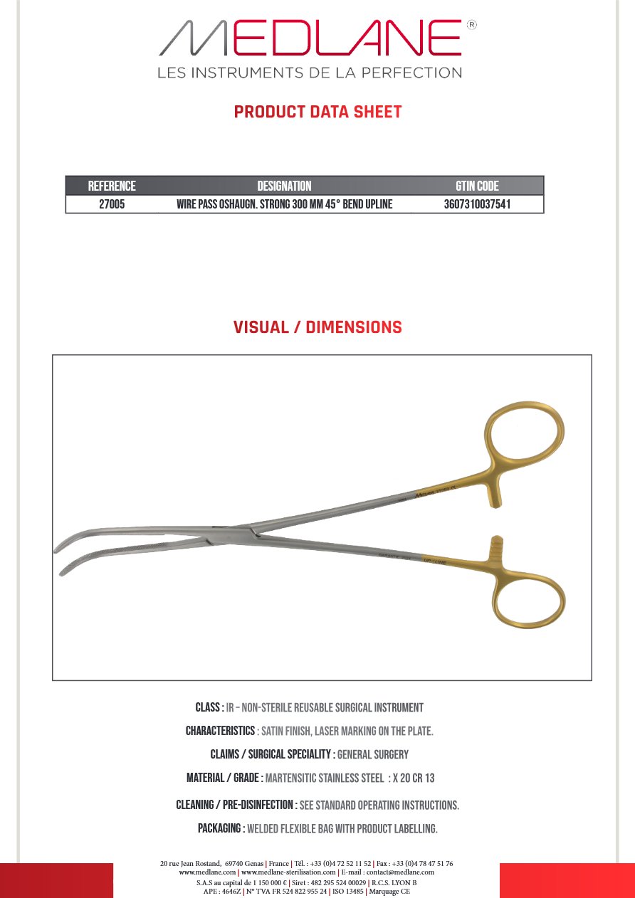 Wire Pass Oshaugn. Strong 300 Mm 45° Bend Upline — REF 27005P
