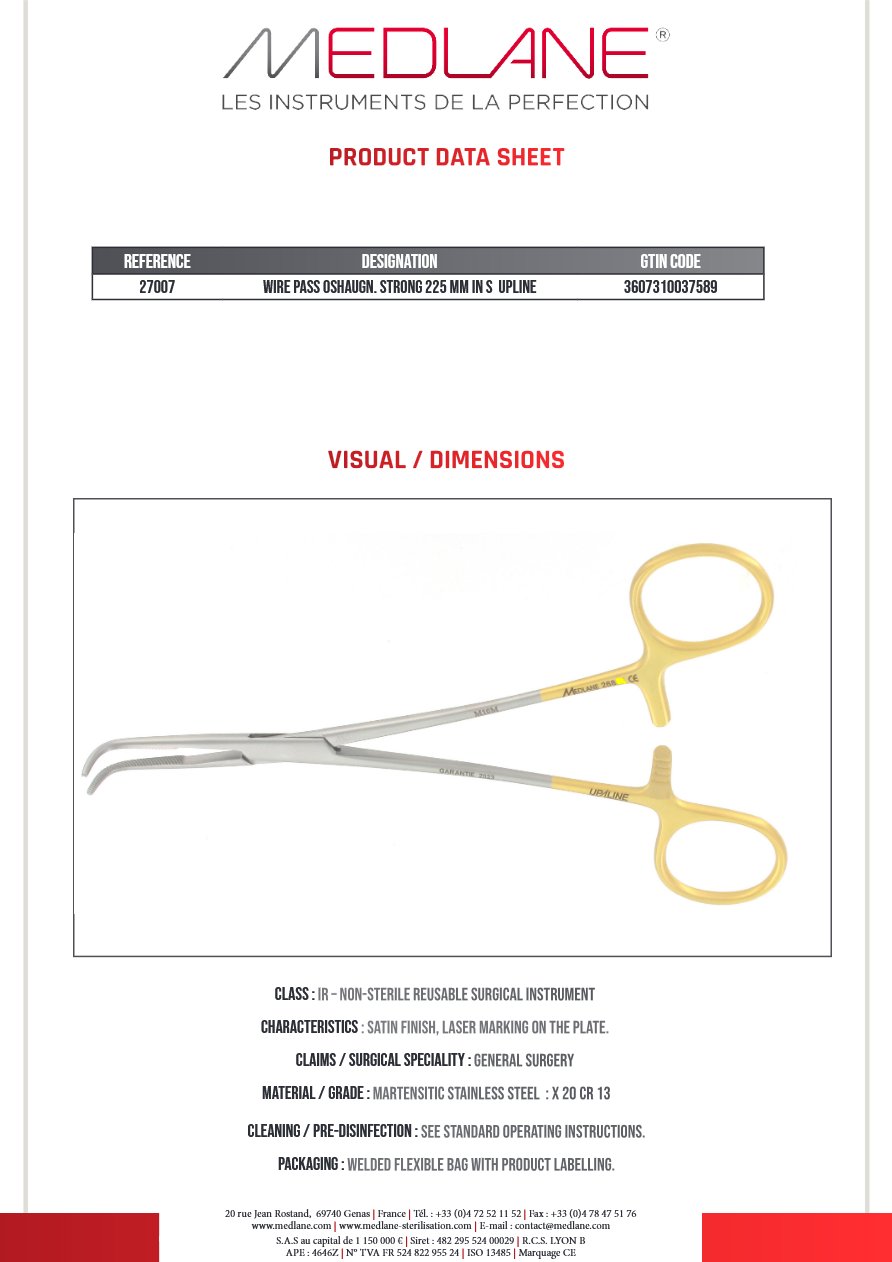 Passe Fils O'Shaugnessy fin 225 mm En S Upline — REF 27007P