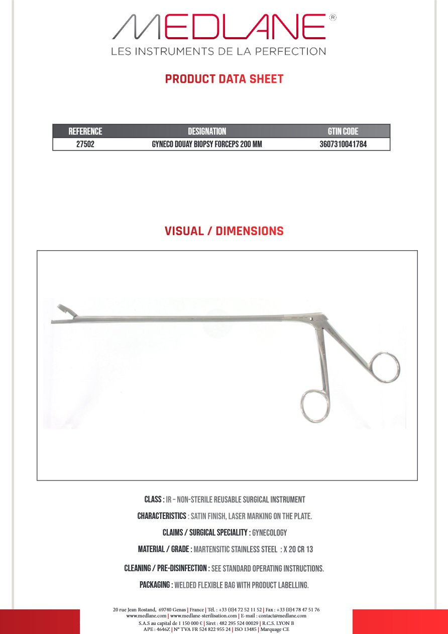 Pince Biopsie Gynécologique Douay 200 mm — REF 27502P