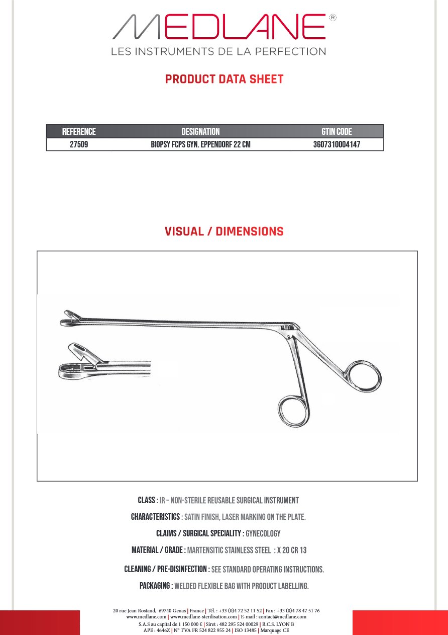 Pince Biopsie Gynécologique Eppendorf 220 mm — REF 27509