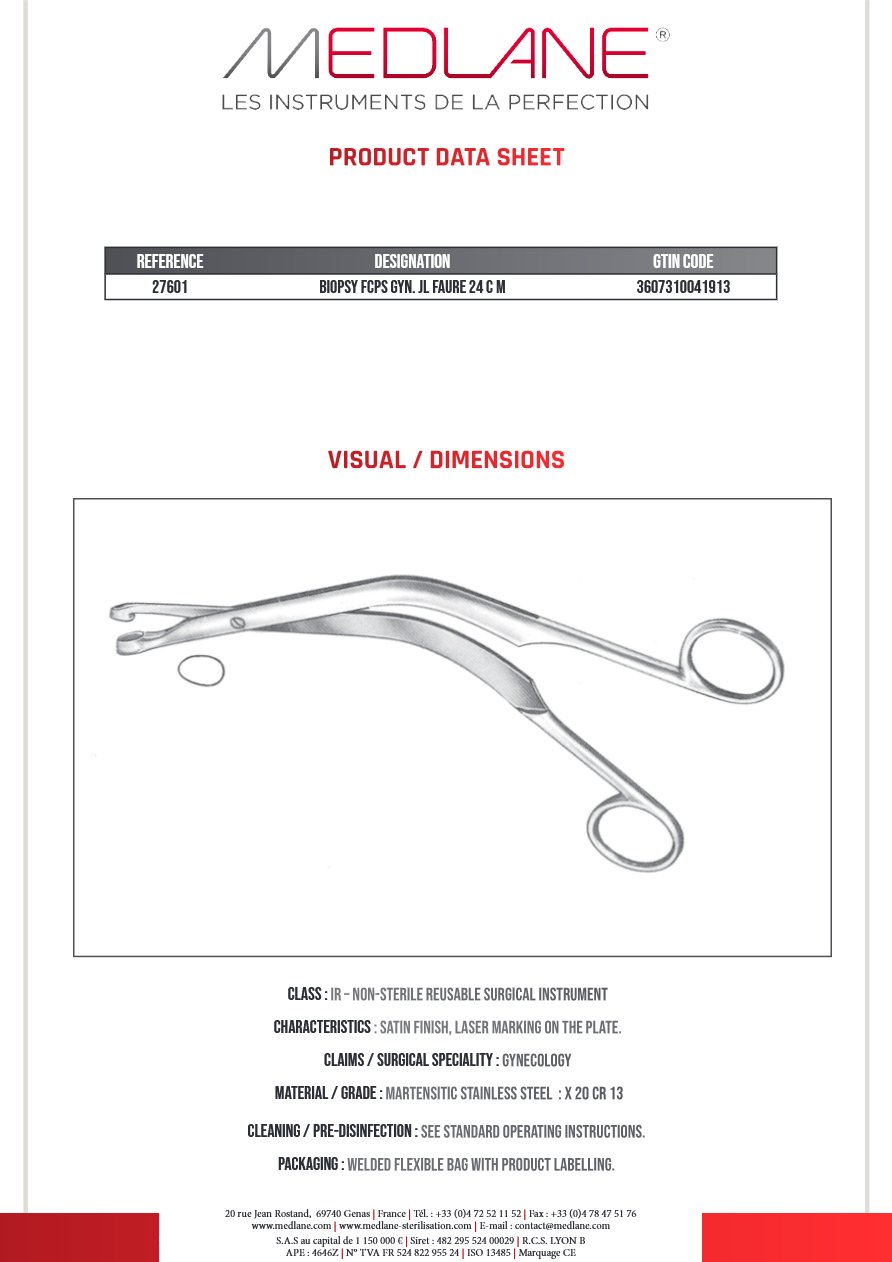 Pince Biopsie Gynécologique Jl Faure 240 mm — REF 27601P