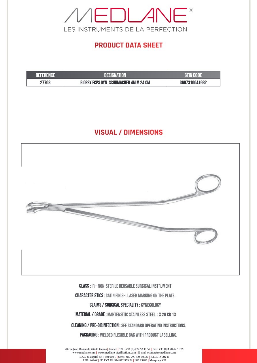 Pince Biopsie Gynécologique Schumacher Bp 4MM 240 mm — REF 27703