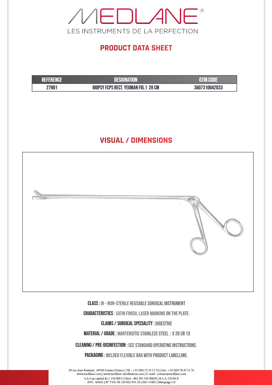 Photo produit MEDLANE : Pince Biopsie Rectal Yeoman Figure 1 280 mm, référence 27901