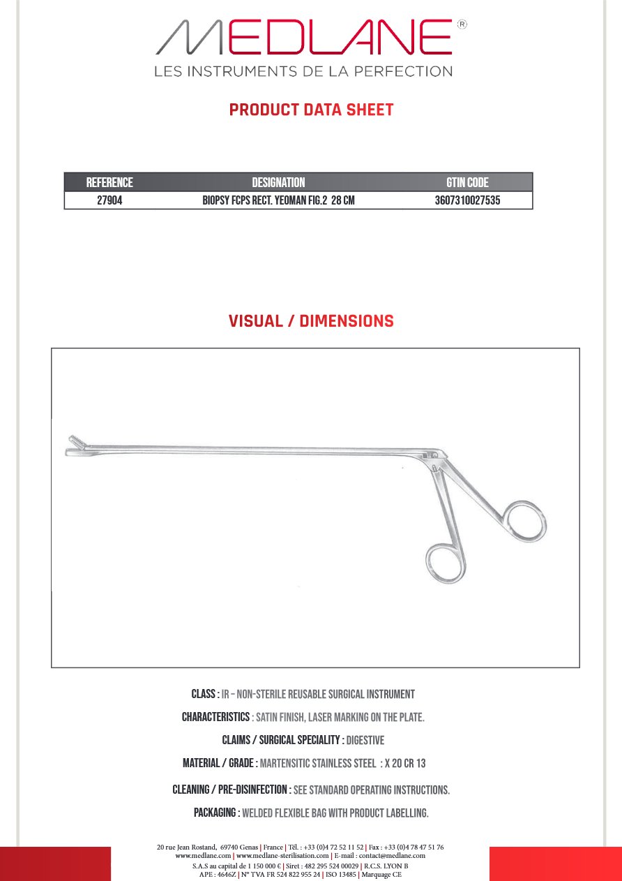 Pince Biopsie Rectal Yeoman Figure 2 280 mm — REF 27904
