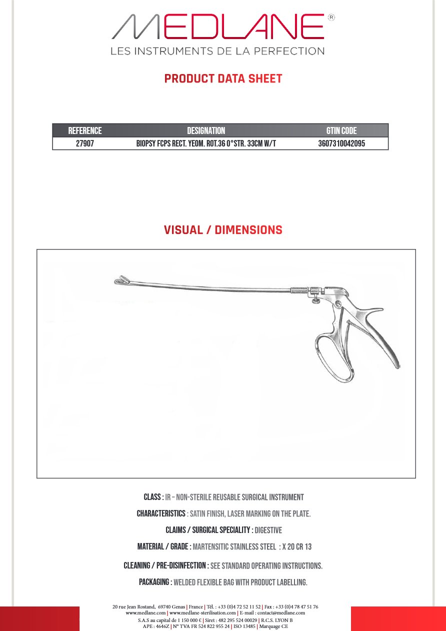 Pince Biopsie Rectal Yeoman Rotatif 360°droit 330MM — REF 27907