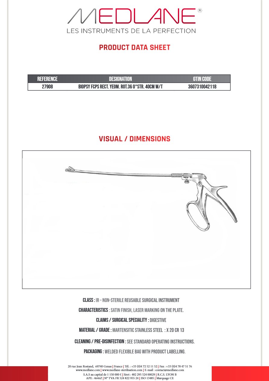 Pince Biopsie Rectal Yeoman Rotatif 360°droit 400MM — REF 27908
