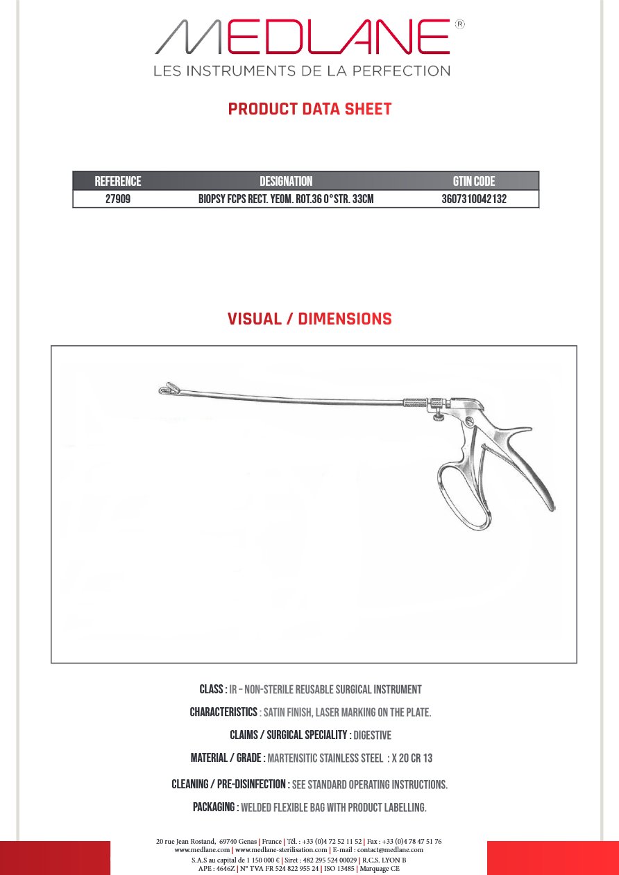 Pince Biopsie Rectal Yeoman Rotatif 360°droit 330MM — REF 27909