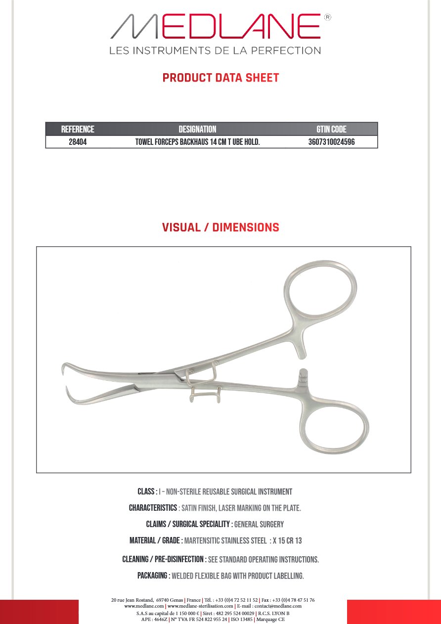 Pince Champs Backaus 140 mm Porte Tube — REF 28404P