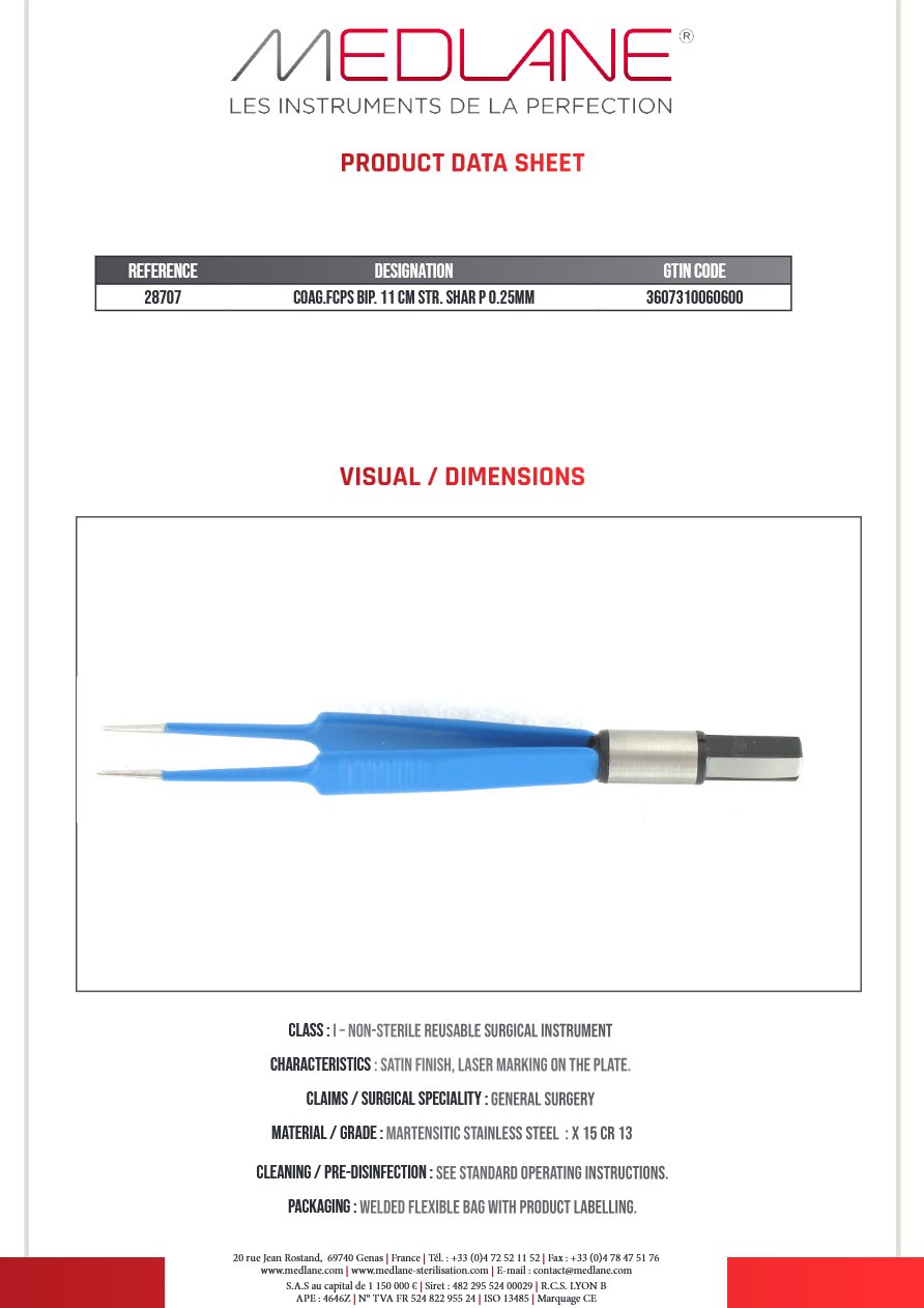 Pince Coagulation bipolaire-bissinger-110 mm Droite Pointu 0.25MM — REF 28707P