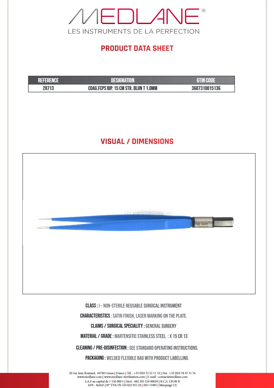 Pince Coagulation bipolaire-bissinger-150 mm Droite Mousse 1.0MM — REF 28713P