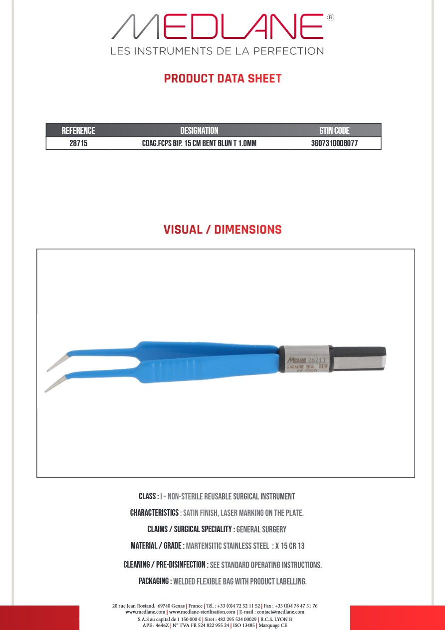 Pince Coagulation bipolaire-bissinger-150 mm Coudee Mousse 1.0MM — REF 28715P