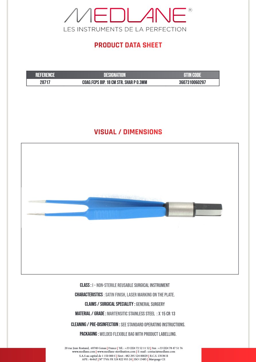 Pince Coagulation bipolaire-bissinger-180 mm Droite Pointu 0.3MM — REF 28717P