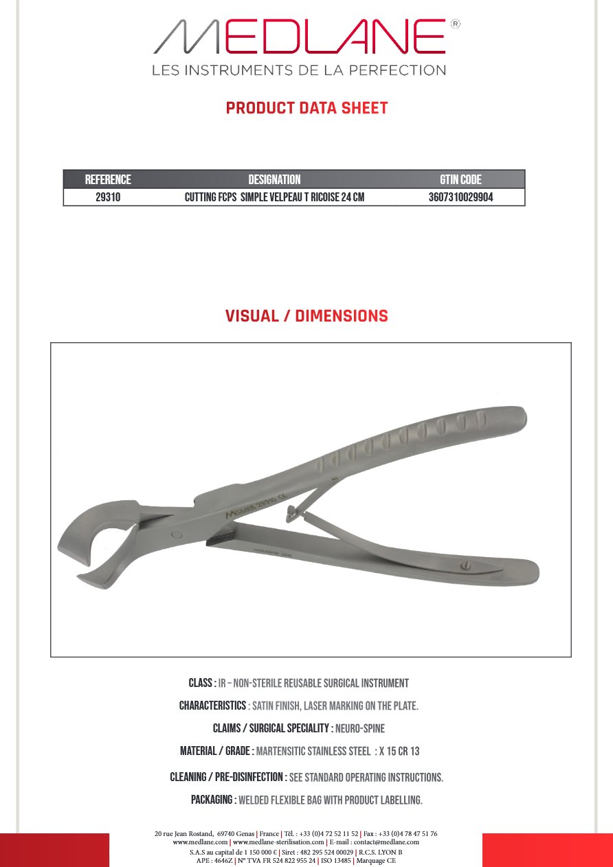 Pince Coupante Simple Velpeau Tricoise 240 mm — REF 29310P