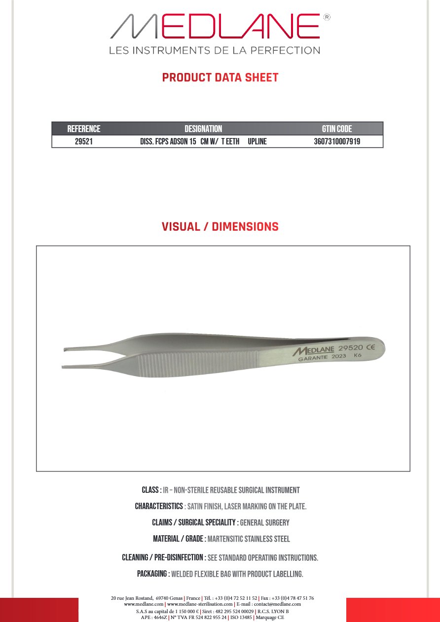 Pince Dissection Adson 150 mm a Griffes upline — REF 29521