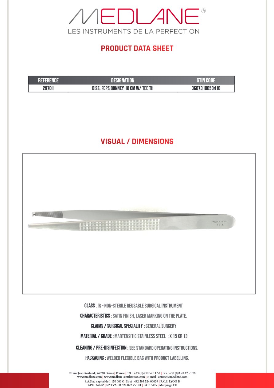 Pince Dissection Bonney 180 mm a Griffes — REF 29701
