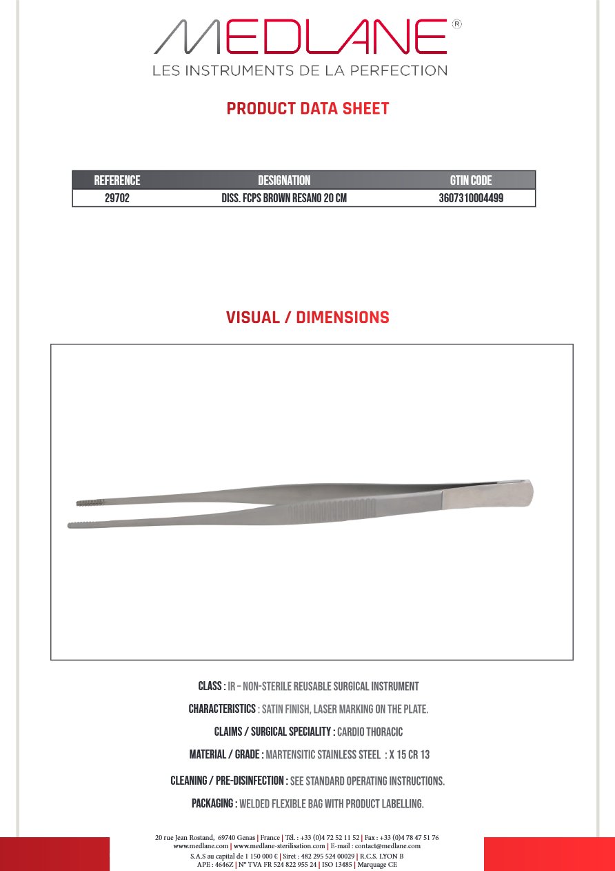 Pince Dissection Brown Resano 200 mm — 29702P