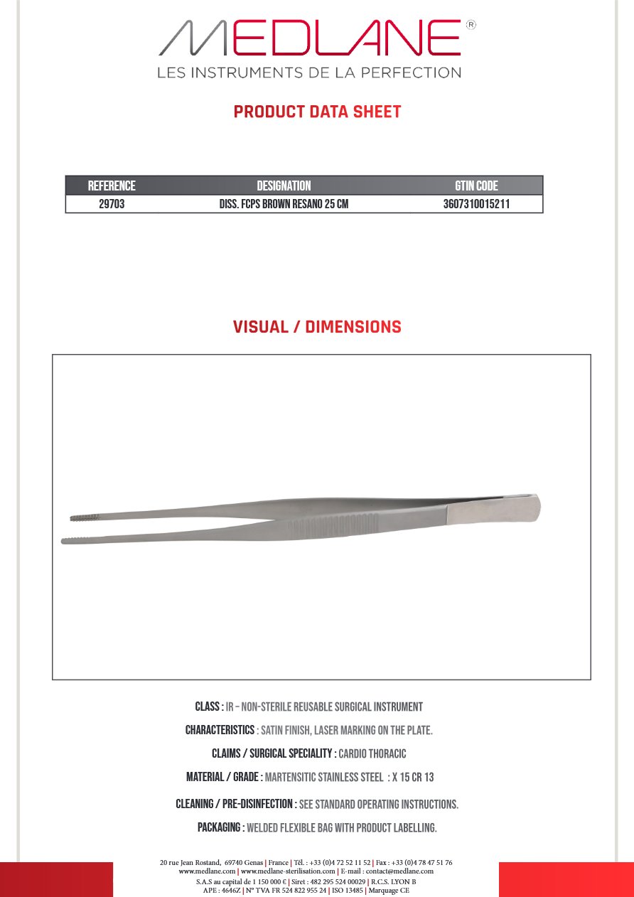 Pince Dissection Brown Resano 250 mm — REF 29703P