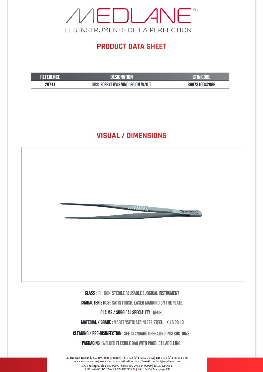 Pince Dissection Clovis Vincent 300 mm Ss Griffes — REF 29711P