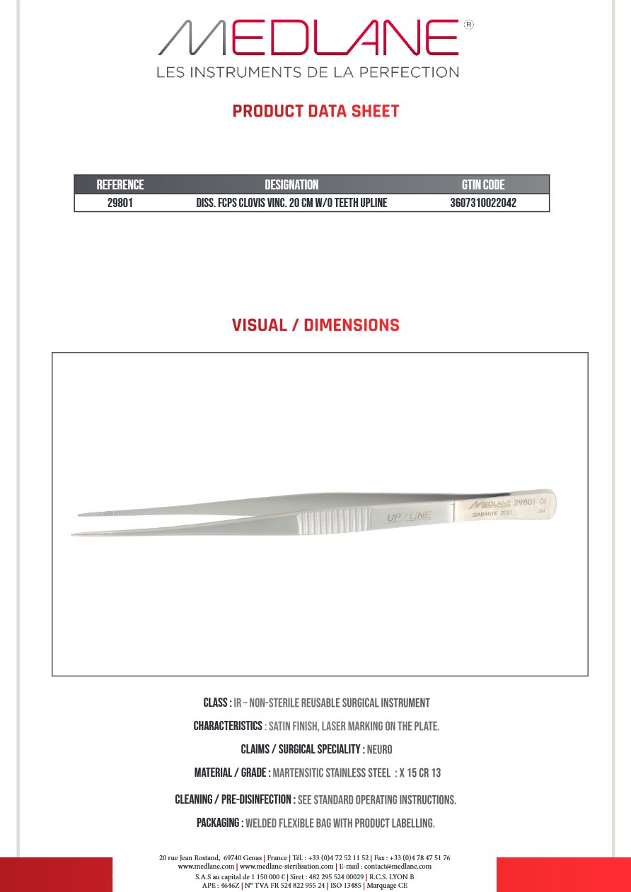 Pince Dissection Clovis Vincent 200 mm Ss Griffes upline — REF 29801