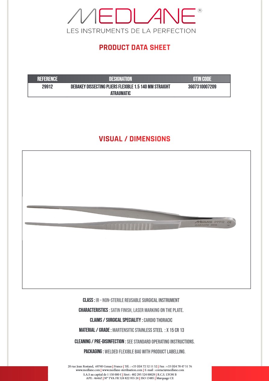 Pince Dissection Debakey Souple 1.5 140 mm Droit Atrauma — 29912P
