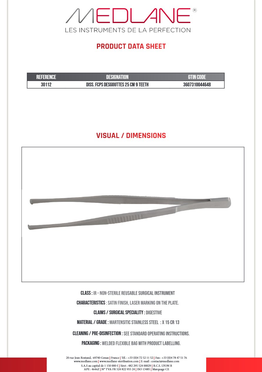 Pince Diss. Desgouttes 250 mm 9 Gr. — REF 30112P