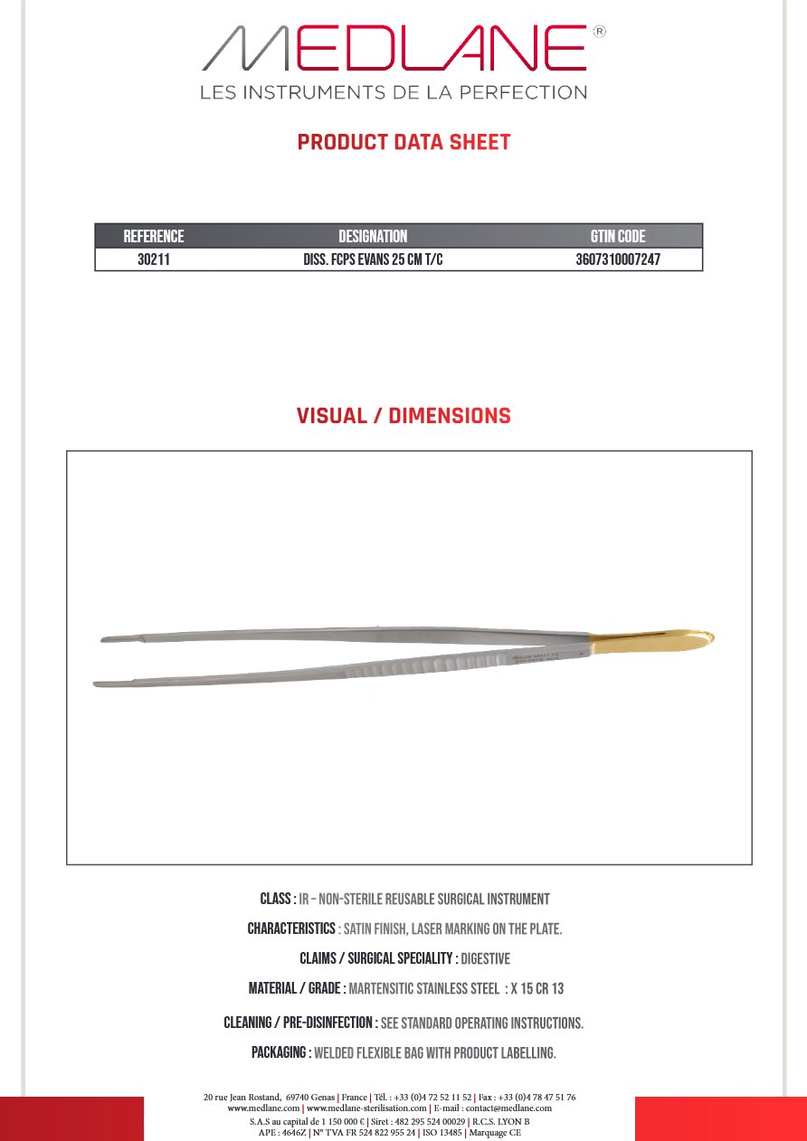 Pince Diss. Evans 250 mm Tungstene — REF 30211P