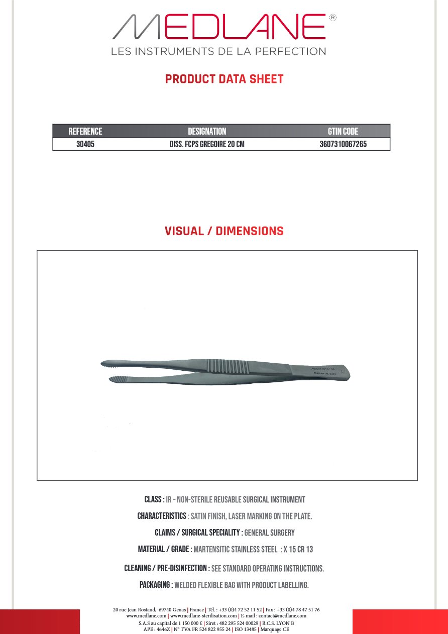 Pince Diss. Gregoire 200 mm — REF 30405